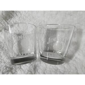 (Set of 2) Jim Beam Apple Whiskey Etched Clear Glass High Quality Tumblers 3.25"